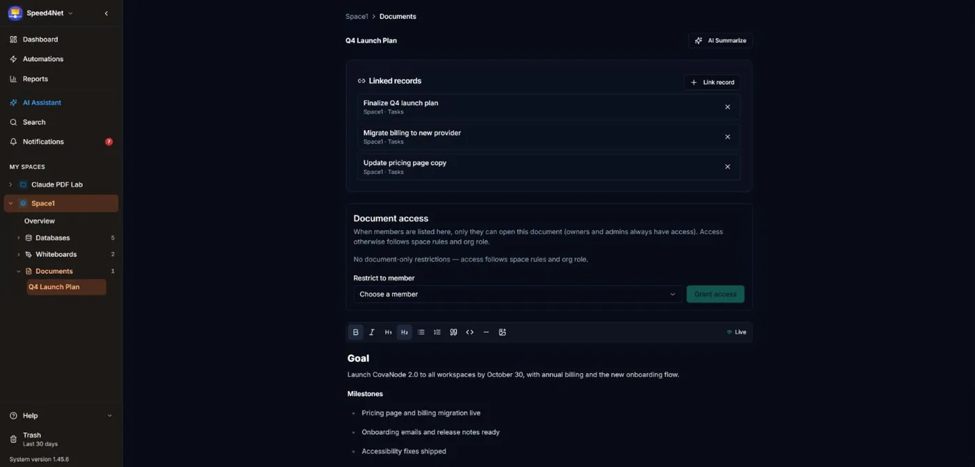 A document with linked records